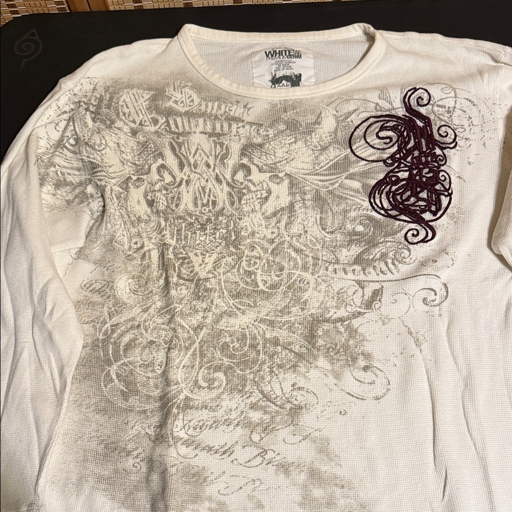 White Stag Long Sleeve Thermal with Gray Skull and Maroon Design